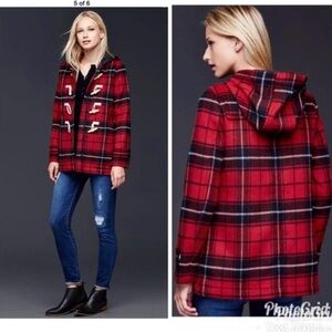 GAP Red Plaid Wool Hooded Jacket